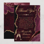 Red and Gold Glitter Agate & Marble Wedding サンキューカード (正面/裏面)