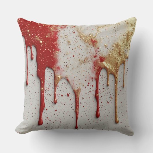 Red and Gold Glitter Dripping クッション (正面)