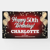 Red and Gold Happy Birthday Banner 横断幕 (横)