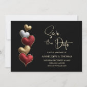Red and Gold Hearts Wedding Save the Date セーブザデート (正面)