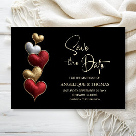 Red and Gold Hearts Wedding Save the Date セーブザデート