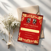 Red and gold Indian wedding elephants 出欠カード