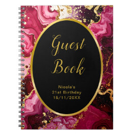 Red and Gold Marble Agate Birthday Guest Book ノートブック
