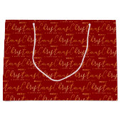 Red and Gold Merry Christmas Word Art ラージペーパーバッグ (正面)