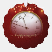 Red and Gold New Year’s Card with Midnight Clock オーナメントカード (正面)
