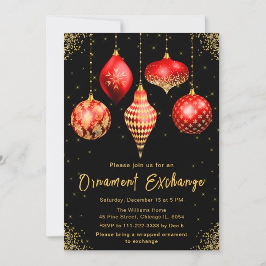Red and Gold Ornament Exchange Party 招待状 (正面)