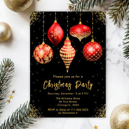 Red and Gold Ornaments Christmas Party 招待状