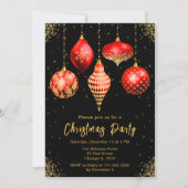 Red and Gold Ornaments Christmas Party 招待状 (正面)