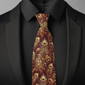 Red and Gold Peacock Feathers ネクタイ