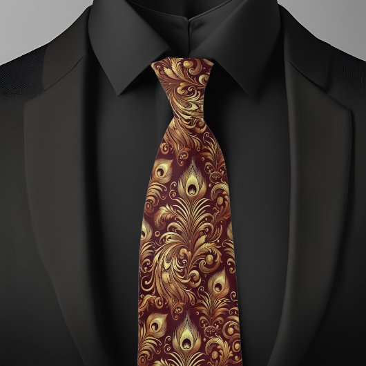 Red and Gold Peacock Feathers ネクタイ