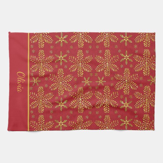 Red and Gold Personalized キッチンタオル (横)