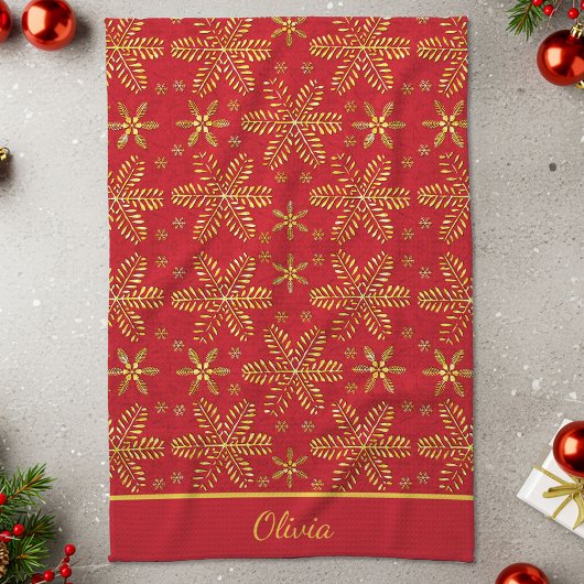 Red and Gold Personalized キッチンタオル