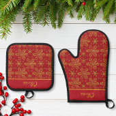 Red and Gold Personalized 鍋つかみ&鍋敷きセット