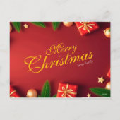 Red and Gold Photo Family Merry Christmas Happy シーズンポストカード (裏面)