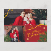 Red and Gold Photo Family Merry Christmas Happy シーズンポストカード (正面)
