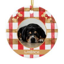 Red and Gold Plaid Round Pet Ornament