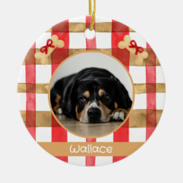 Red and Gold Plaid Round Pet Ornament セラミックオーナメント