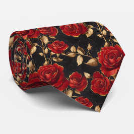Red and Gold Roses On Black ネクタイ