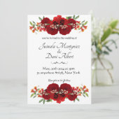 Red and gold rustic flower wedding invitation  案内状 (スタンド正面)