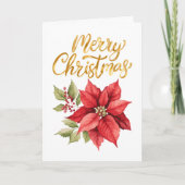 Red and Gold Simple Classic Poinsettia シーズンカード (正面)