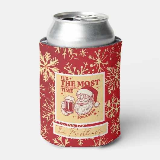 Red and Gold Snowflakes Christmas patterns 缶クーラー (缶正面)