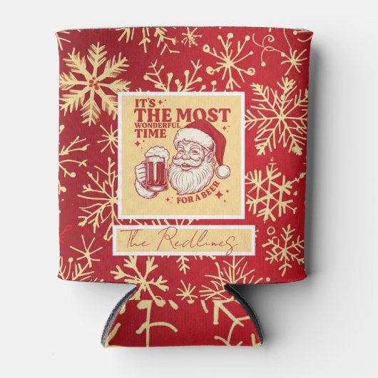 Red and Gold Snowflakes Christmas patterns 缶クーラー (正面)