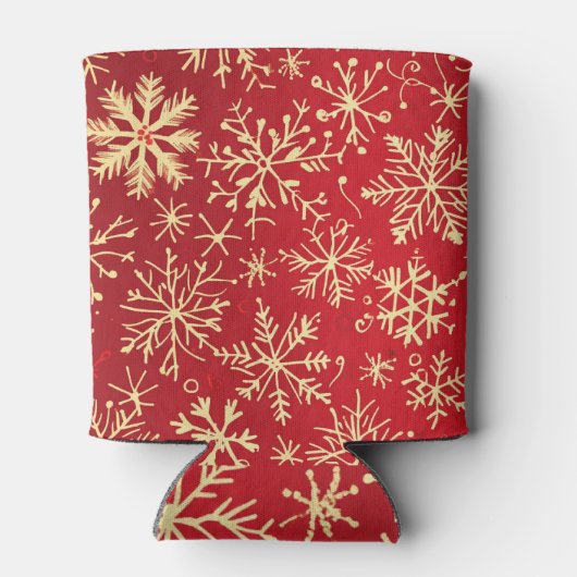 Red and Gold Snowflakes Christmas patterns 缶クーラー (裏面)