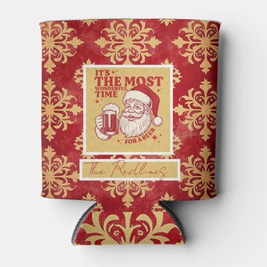 Red and Gold Snowflakes Christmas patterns 缶クーラー (正面)