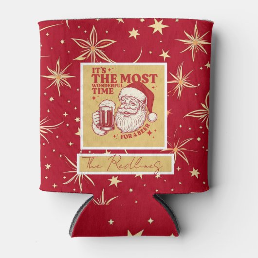 Red and Gold Snowflakes Christmas patterns 缶クーラー (正面)