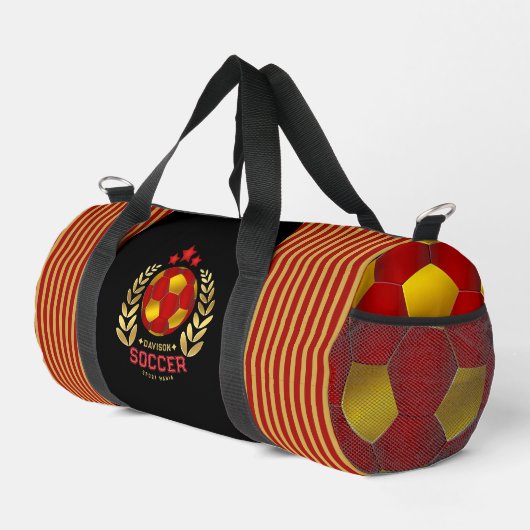 Red And Gold Striped Crest With Ball Pattern Desig ダッフルバッグ (右コーナー)