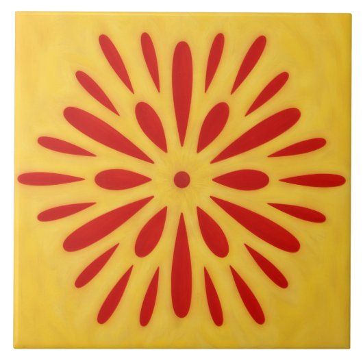 Red and Gold Sun Symbol Art Tile タイル (正面)