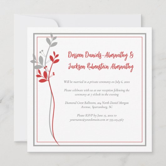 Red and Gray Modern Botanical Reception Only | 招待状 (正面)