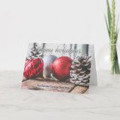 Red and Gray Ornaments Christmas シーズンカード (正面)