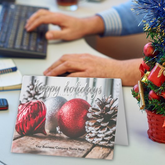 Red and Gray Ornaments Christmas シーズンカード