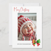 Red and green bow Merry Christmas photo シーズンカード (正面)