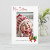Red and green bow Merry Christmas photo シーズンカード (スタンド正面)