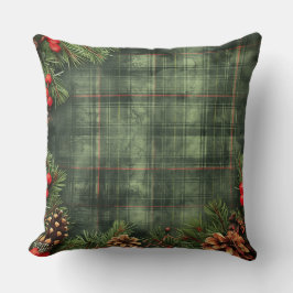 Red and Green Buffalo Plaid Christmas Throw Pillow クッション