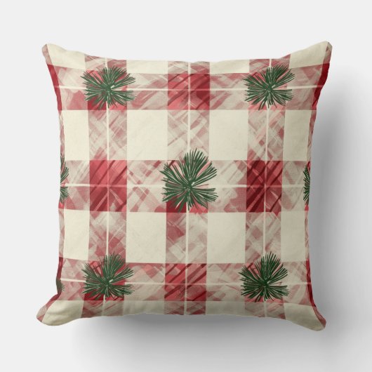 Red and Green Buffalo Plaid Christmas Throw Pillow クッション (正面)