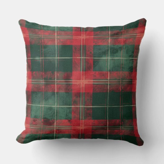 Red and Green Buffalo Plaid Christmas Throw Pillow クッション (正面)