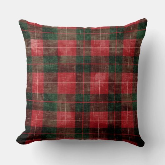 Red and Green Buffalo Plaid Christmas Throw Pillow クッション (正面)