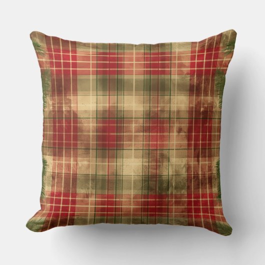 Red and Green Buffalo Plaid Christmas Throw Pillow クッション (正面)