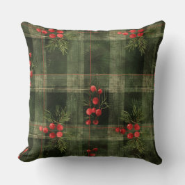 Red and Green Buffalo Plaid Christmas Throw Pillow クッション