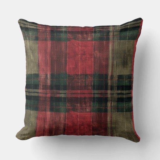 Red and Green Buffalo Plaid Christmas Throw Pillow クッション (正面)