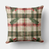 Red and Green Buffalo Plaid Christmas Throw Pillow クッション (裏面)