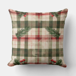 Red and Green Buffalo Plaid Christmas Throw Pillow クッション