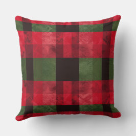 Red and Green Buffalo Plaid Christmas Throw Pillow クッション