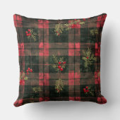 Red and Green Buffalo Plaid Christmas Throw Pillow クッション (裏面)