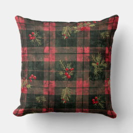 Red and Green Buffalo Plaid Christmas Throw Pillow クッション