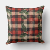 Red and Green Buffalo Plaid Christmas Throw Pillow クッション (裏面)