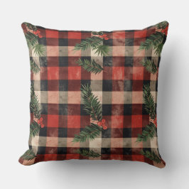 Red and Green Buffalo Plaid Christmas Throw Pillow クッション